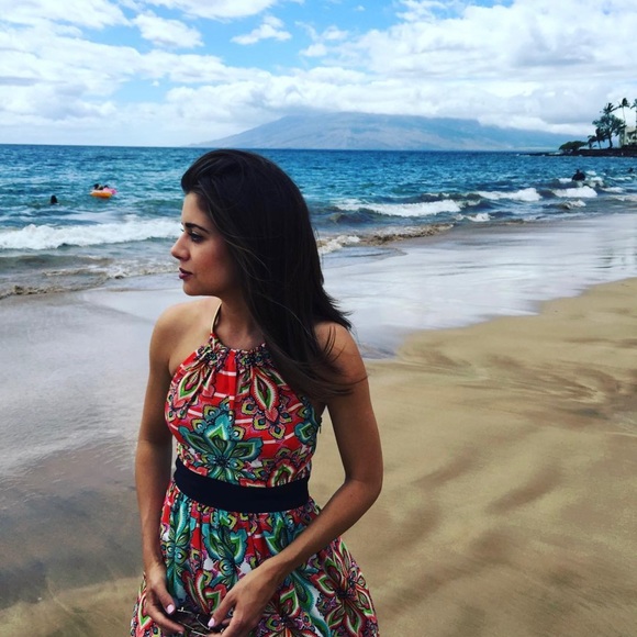 Eliza J Paisley Floral Maxi Dress Halter Necklace. - Picture 2 of 5